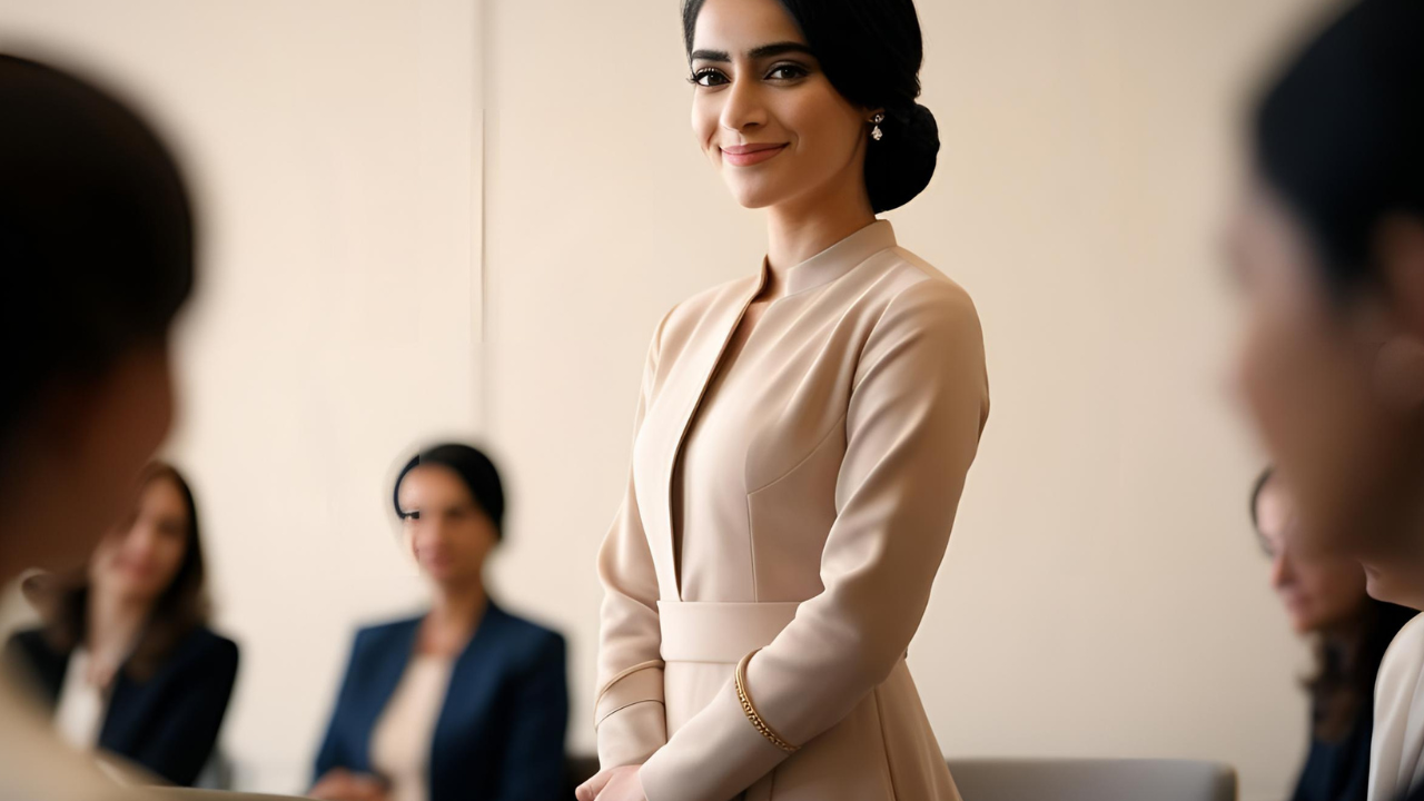 فيتامينات ضرورية للمرأة بعد سن الثلاثين: دليلك الكامل لصحة أقوى وجمال دائم 1 امرأة شابة تقف بثقة أمام جمهور صغير، بابتسامة هادئة ووضعية جسد مستقيمة، ترتدي ملابس أنيقة ومحتشمة، الإضاءة دافئة وتُظهر ملامح وجهها الواثقة، الخلفية ضبابية توحي بمكان عمل أو قاعة اجتماعات، تعبير وجهها يعكس الهدوء والتصميم، والأسلوب العام يوحي بالقوة الناعمة والثقة الذاتية.